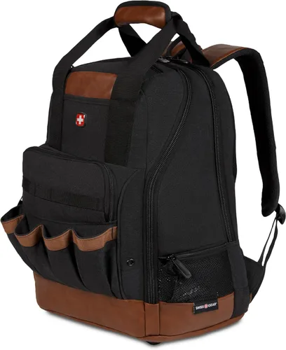 SwissGear Mochila de bolsa de herramientas, se adapta hasta, Negro/marrón lona, Mediana, Negocios