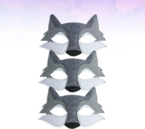 Miniatura 4 de Toyvian 3 máscaras de lobo de fieltro de animales de media cara máscara de disfraz decoración de disfraces regalos de fiesta para niños que usan gris
