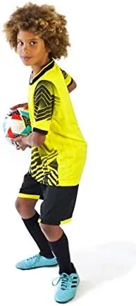 Miniatura 2 de PAIRFORMANCE Camisetas de fútbol para niños, uniforme de entrenamiento de equipo deportivo de 5 a 15 años, conjunto de camisetas y pantalones cortos