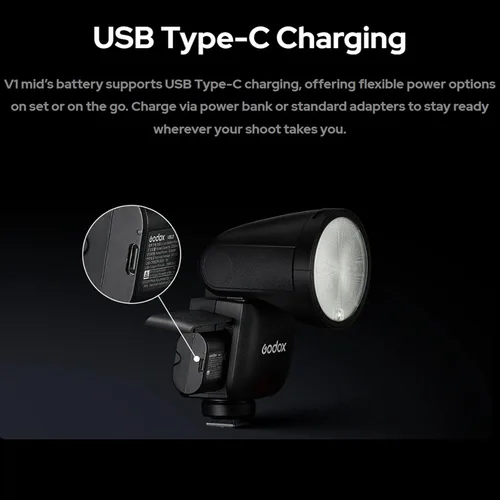 Miniatura 6 de Godox V1 Mid C V1midC TTL Flash para Canon, pantalla táctil de cabeza redonda mini flash, tiempo de reciclaje de 1.7s, aproximadamente 650 destellos
