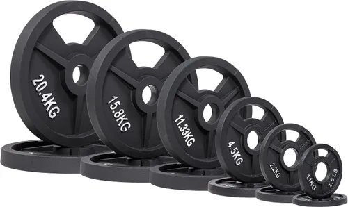 Miniatura 26 de Signature Fitness Olympic - Placa de pesas de hierro fundido de 2 pulgadas para entrenamiento de fuerza y levantamiento de pesas, varios tamaños