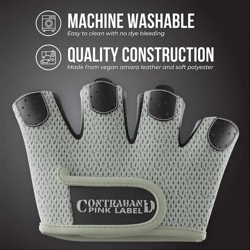 Miniatura 4 de Contraband Pink Label 5537 Guantes de levantamiento de peso para mujer MICRO con acolchado de silicona Grip-Lock (par) - Guantes medio dedos Gris