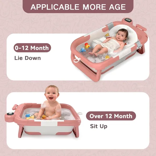 Miniatura 3 de Bañera plegable para recién nacidos a niños pequeños (0 a 24 meses), bañera portátil para bebés para viajes, bañera para recién nacidos con cojín