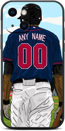 Funda negra con nombre y número de camiseta de béisbol personalizada para iPhone 14, 13, 12, 11 Xs Max XR 8 7 6 Plus 11 Pro mini, silicona Minnesota