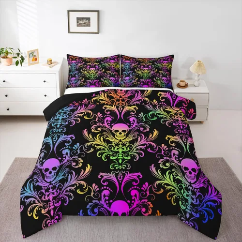 Miniatura 27 de Erosebridal - Juego de ropa de cama damascada negra para adultos, conjunto de edredón victoriano antiguo estilo barroco, tamaño queen, edredón Multi