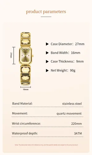 Miniatura 5 de Reloj de pulsera de cristal de lujo para mujer, elegante, rectangular, minimalista, con esfera de diamantes, impermeable, a la moda, delicado