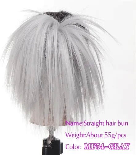 Miniatura 9 de GRFIT Extensiones de moño de cabello sintético con moño, desordenado, esponjoso, lacio, banda elástica, moño para mujer, extensiones de moño
