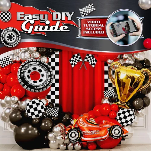 Miniatura 4 de Kit de Arco de Globos TODO EN 1 para Autos de Carreras con TROFEO BONUS y Número 2 - Kit de Guirnalda de Globos de Autos para Suministros de Fiesta