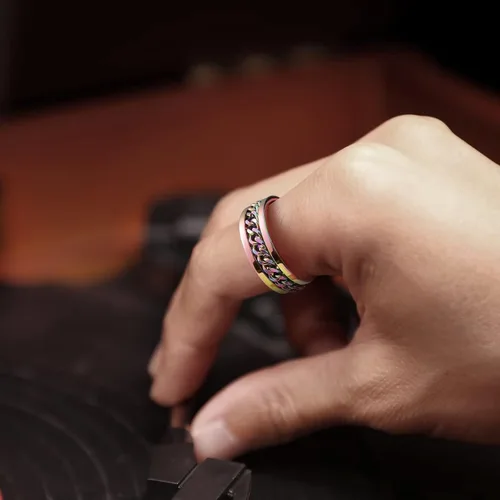 Miniatura 119 de King Will - Anillo antiestrés de acero inoxidable 316L para hombres y mujeres, con cadena decorativa giratoria, 8 mm de ancho, anillo de boda
