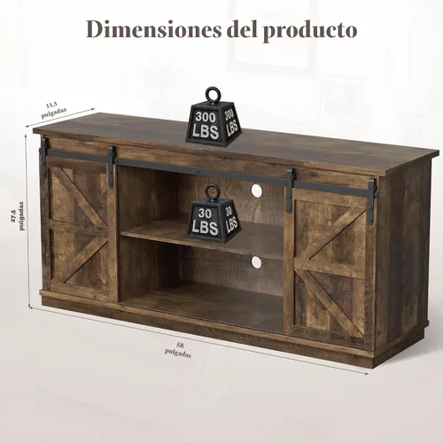 Miniatura 9 de YESHOMY - Soporte de TV para televisores de hasta 65 pulgadas, con puertas corredizas estilo granja y gabinetes de almacenamiento, mesa consola