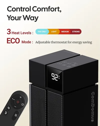 Miniatura 3 de Calentador de espacio para habitación grande, calentadores eléctricos de 25 pulgadas para uso en interiores con oscilación de 120°, 3 niveles