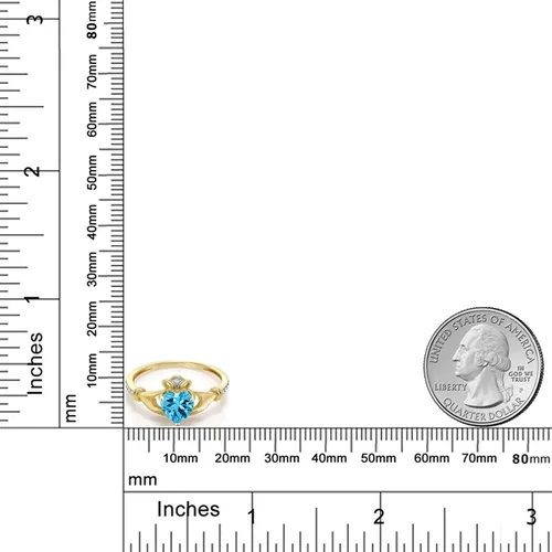 Miniatura 38 de Gem Stone King Anillo de compromiso claddagh celta irlandés de oro amarillo de 10 quilates con piedra preciosa en forma de corazón de 0.236 in