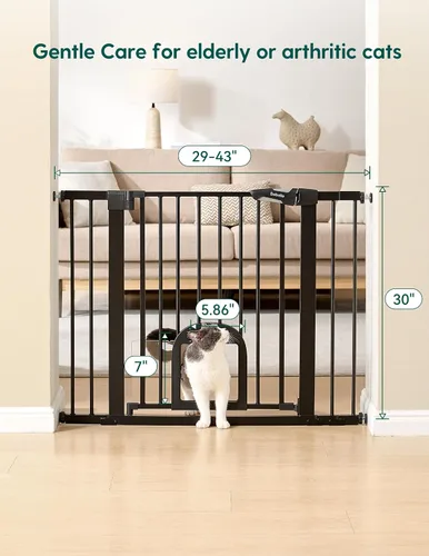 Miniatura 3 de Babelio - Puerta para bebé mejorada con puerta ajustable para gatos, CatPrivilege, puerta duradera para perros de 29-43 pulgadas con cierre Negro