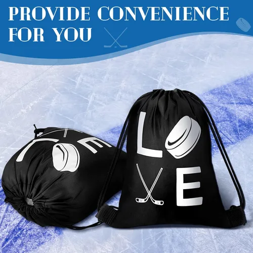 Miniatura 4 de Sinmoe 20 bolsas de regalo de hockey sobre hielo, bolsas de regalo de fiesta de hockey con cordón para regalos de cumpleaños, equipo, celebración