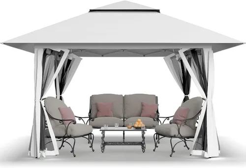 Miniatura 17 de CROWN SHADES Gazebo - Toldo desplegable de 10 x 10 pies con mosquitera, tienda de campaña con 4 cuerdas, 8 estacas, 4 bolsas de arena y bolsa de Café