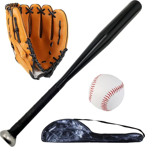 Miniatura 2 de Juego de bate de sóftbol y béisbol con guante y pelotas - Bate de aluminio de 25 pulgadas/63 cm para juegos de recogida y práctica de bateo Negro