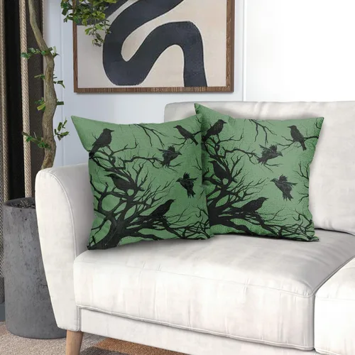 Miniatura 6 de Tree Crows - Juego de 2 fundas de almohada de Halloween de 16 x 16 pulgadas, fundas de almohada decorativas de otoño, fundas de almohada negras