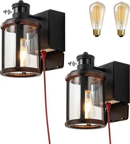 Miniatura 11 de Luces de pared para exteriores con salida GFCI, luces de porche con sensor de movimiento para casa, 3 modos, accesorio de luz exterior del atardecer