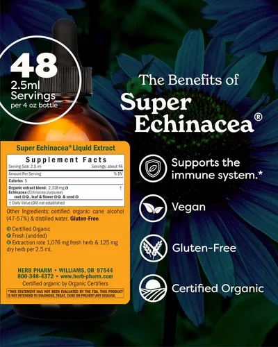 Miniatura 2 de Herb Pharm Extracto Líquido de Súper Equinácea Orgánica Certificada para Apoyo Activo del Sistema Inmunológico - 4 Oz