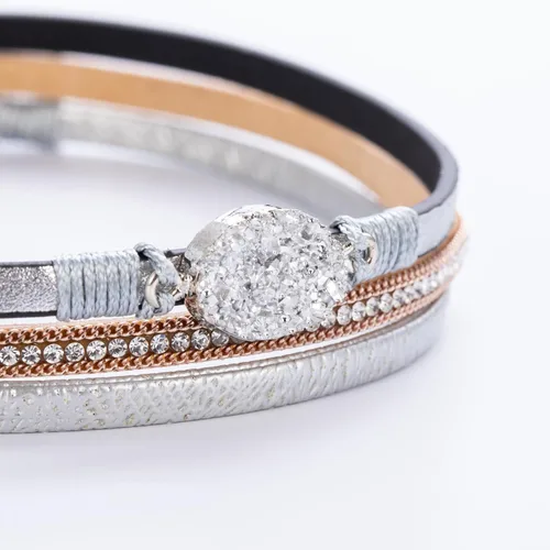 Miniatura 35 de FANCY SHINY - Pulsera de cuero estilo bohemio, pulsera de cuentas de cristal con cierre magnético, regalos de joyería para mujer
