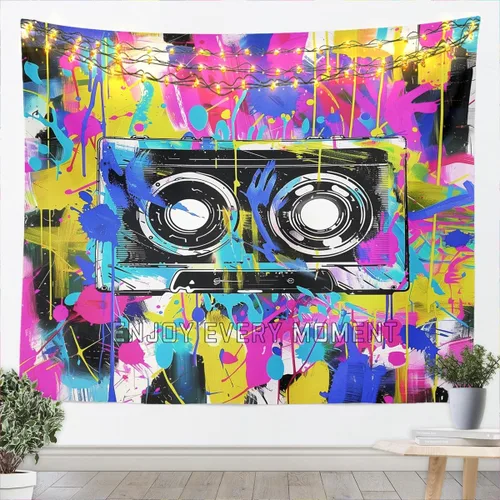 Miniatura 15 de Homewish Tapiz de música de piano, notas musicales, arte para colgar en la pared, para niños, niñas, niños, adolescentes, grafiti retro, color gris