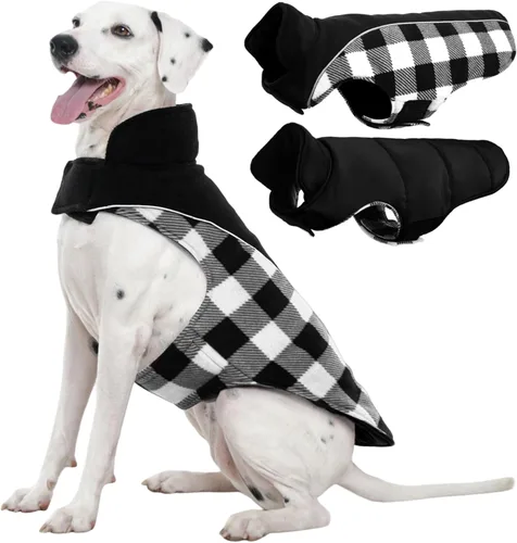 Miniatura 22 de Kuoser - Abrigo reversible para perros para climas fríos, abrigo de invierno impermeable reflejante para mascotas, abrigo para perros a cuadros