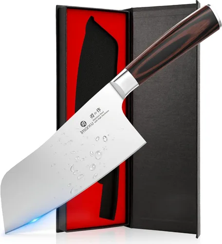 Miniatura 9 de imarku Cuchillo de carnicero japonés afilado de acero de alto carbono de 7 pulgadas, cuchillo multiusos para cocina, cocina, restaurante, Marrón