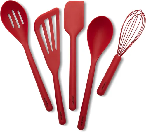 Miniatura 12 de GreenPan Juego de utensilios de cocina de silicona de 5 piezas, cuchara ranurada y sólida, volteador, espátula, batidor, herramientas de cocina Azul