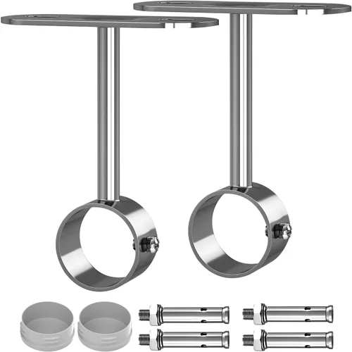 Miniatura 7 de Soportes de montaje en techo para barra de cortina de acero inoxidable, diámetro de varilla de 0.984 in/1 pulgada, acabado cromado pulido, plata, 2