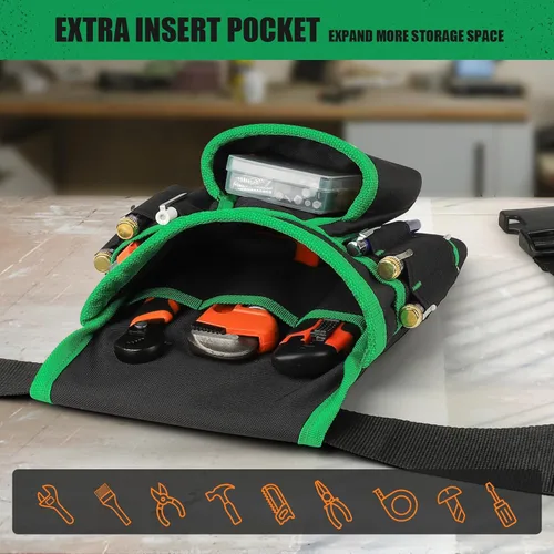 Miniatura 4 de Cinturón de herramientas magnético para hombres, 26 bolsillos, bolsa de herramientas resistente, funda magnética, cinturón de herramientas de Verde