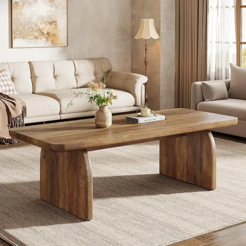 Miniatura 7 de Tribesigns Mesa auxiliar para sala de estar, mesa central rectangular de 47 pulgadas con esquinas redondeadas, muebles de té de cóctel bajos y Marrón