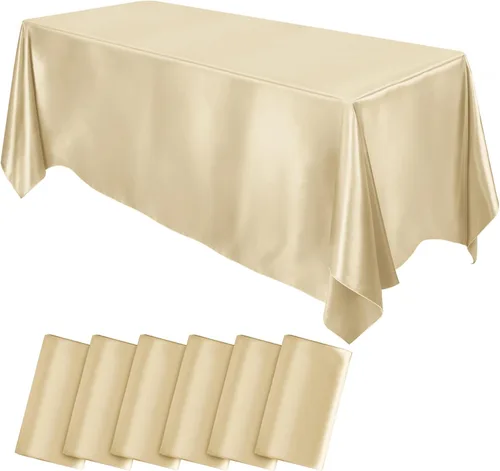 Miniatura 18 de MCEAST Paquete de 2 manteles rectangulares de satén de 102 x 58 pulgadas, mantel de seda brillante, decoración de mesa de tela suave para decoración
