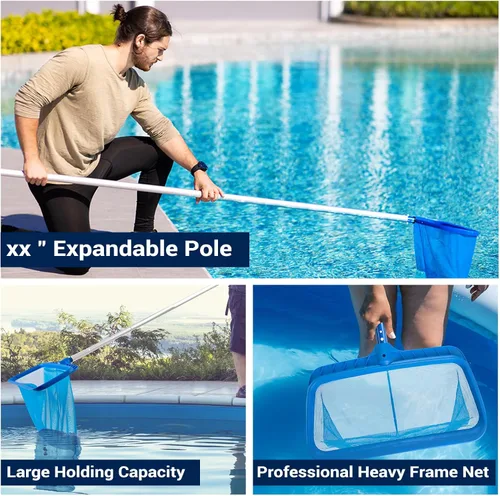 Miniatura 7 de Skimmer de Piscina - Red de Piscina con Poste, 4 Secciones, Poste Telescópico Ajustable de 26.4" a 66.5" de Largo y Red Skimmer de Piscina de Malla