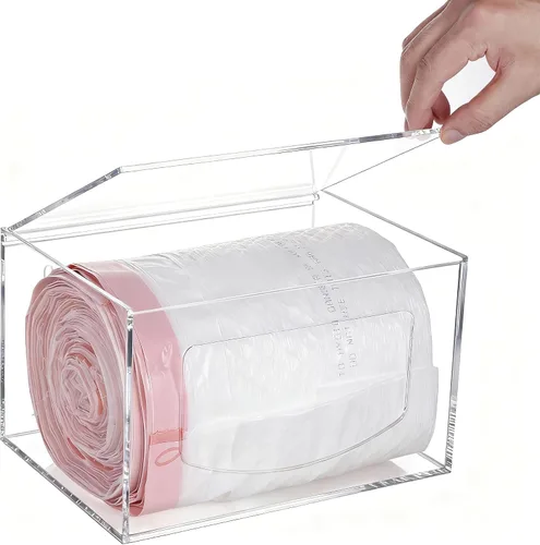 Dispensador de bolsas de basura extra grande con tapa, soporte de acrílico apilable para bolsas de basura debajo del fregadero, montado en la pared,