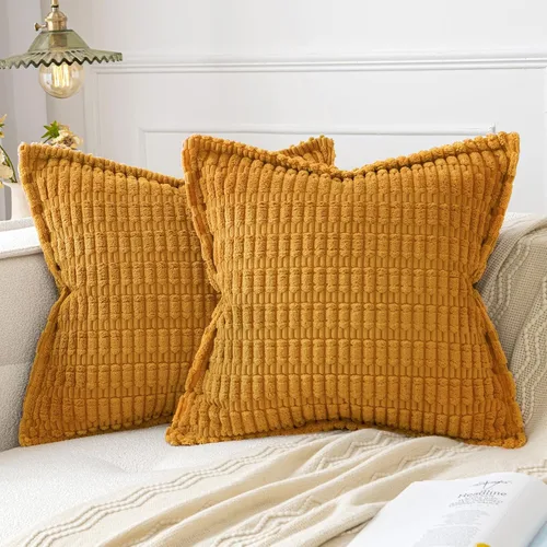 Miniatura 22 de MIULEE - Juego de 2 fundas de almohada decorativas de terciopelo de pana, naranja quemado, para otoño, suaves, a rayas, con borde ancho, decoración