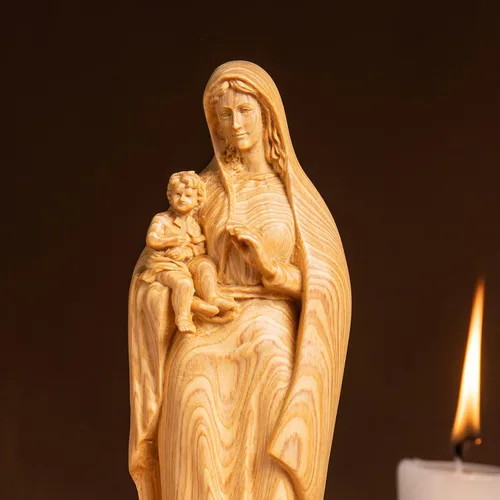 Figura de Virgen María y el Bebé Jesús, estatua de madera de la bendita madre sosteniendo al bebé Jesús, estatua religiosa católica, ideas de