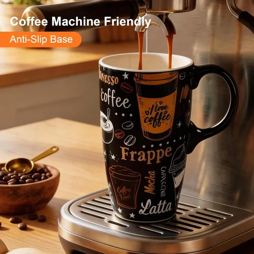 Miniatura 9 de Topadorn Taza de café de cerámica de 17 onzas con tapa y caja de regalo, taza de té de porcelana para amantes del café, café con leche capuchino