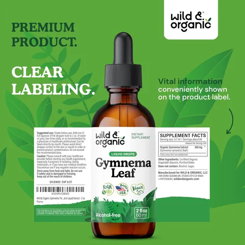 Miniatura 9 de Wild & Organic Gymnema Sylvestre Extract Drops - Suplemento de gimnasia sin azúcar para apoyo general - Tintura de extracto de hoja de Gurmar