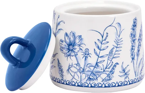 Miniatura 3 de Bico Blue Garden Toile De Jouy - Juego de azucarero y cremera de cerámica, azucarero con tapa, lindo recipiente para barra de café, accesorios