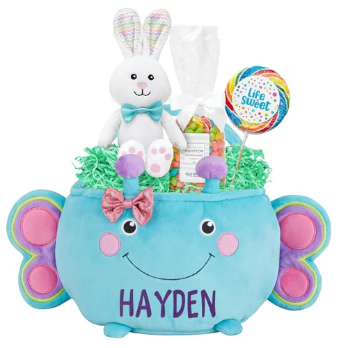 Miniatura 17 de Let's Make Memories - Canasta de Pascua personalizada con amigos peludos, canasta para niños, diseño de conejito de Pascua azul, solo incluye