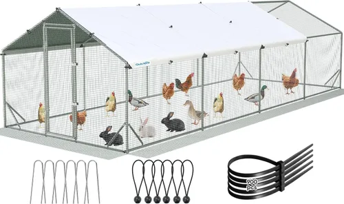 Miniatura 15 de Quictent Gallinero grande de metal para más de 10 aves de corral con paño de hardware lateral y cubierta impermeable, serie avanzada para Blanco