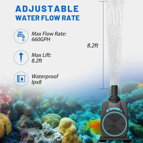 Miniatura 6 de Knifel Bomba Sumergible 660 GPH con Apagado Automático Elevación Alta de 8.2 pies para Fuentes, Hidroponía, Estanques, Acuarios y Más