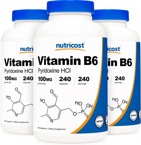 Miniatura 9 de Nutricost Vitamina B6 (Piridoxina HCl) 100 mg, 240 Cápsulas (2 Botellas)