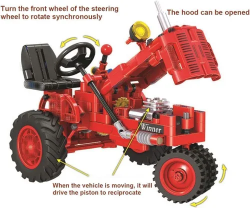 Miniatura 5 de Juego de bloques de construcción de tractor clásico, 302 piezas de bloques de construcción de tractor agrícola clásico, juego de modelos de juguete