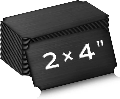 Miniatura 22 de Therwen 30 Piezas Placas de Nombre Grabadas con Láser de Acero Inoxidable Cepillado Placa Personalizada Placa en Blanco Etiqueta de Nombre Negro