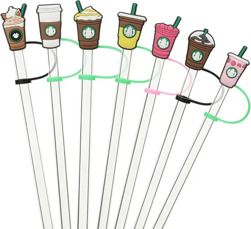 Miniatura 2 de KEUYE Funda para popote compatible con la taza de Starbucks, 7 fundas reutilizables para popotes, tapa de popote a prueba de salpicaduras, tapa