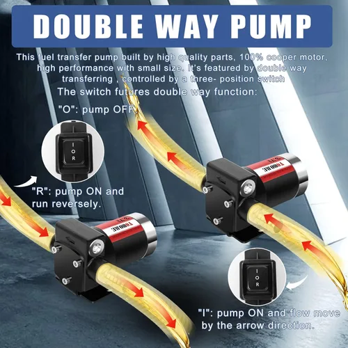 Miniatura 5 de Bomba de transferencia de gasolina YOHOME DC 12V Nueva bomba de transferencia de combustible de doble vía de hierro fundido 3.7GPM con estabilidad