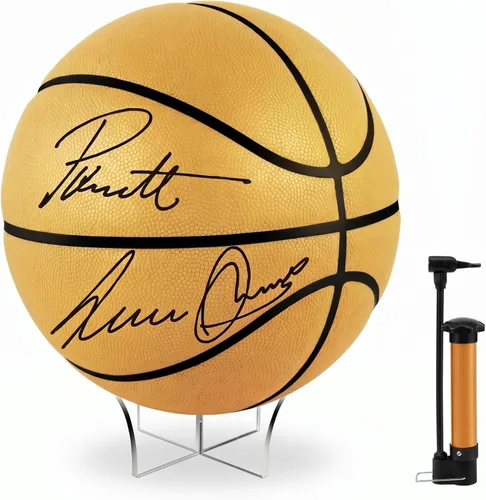 Miniatura 10 de Hiboom Balón de baloncesto con soporte de bola acrílica, panel en blanco para firma, bola oficial para escuela, universidad, entrenador, graduación