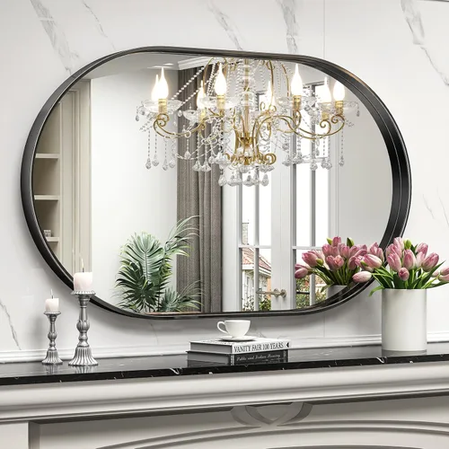 Miniatura 20 de Brightify - Espejo ovalado dorado para tocador de baño de 20x30 pulgadas, espejos de marco de metal dorado para pared, espejo moderno