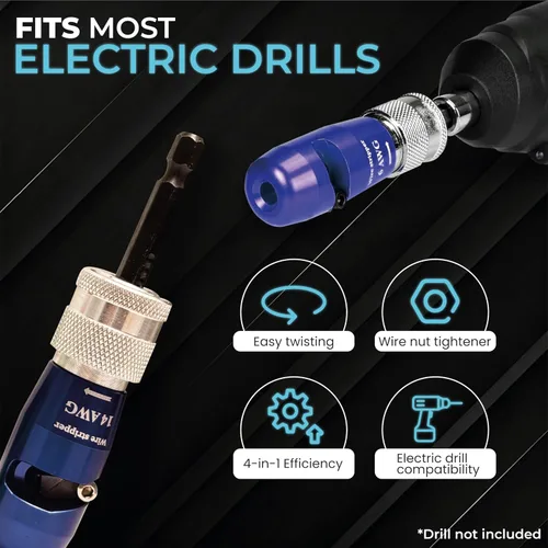 Miniatura 6 de Kit de herramientas para pelacables y tornado accionado por taladro con 4 cabezales intercambiables y accesorios - Herramienta de conector